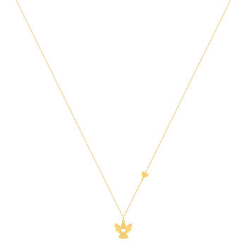 Collier or 375 jaune coeur et pampille ange 45cm