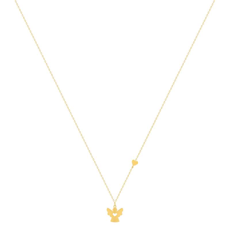 Collier or 375 jaune coeur et pampille ange 45cm - vue 2