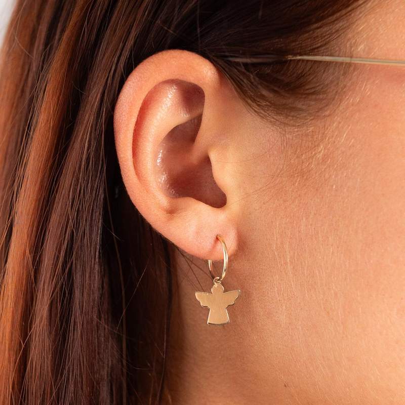 Gold hoop earrings 375 yellow angel - view worn 1