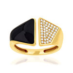 Bague or 375 jaune ouverte résine noire et zirconias - vue 1