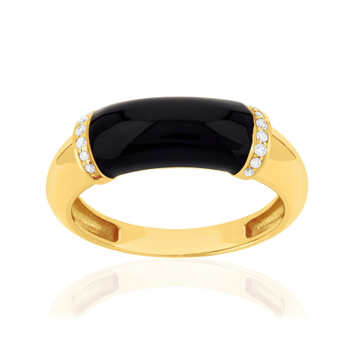 Bague or 375 jaune résine noire et zirconias