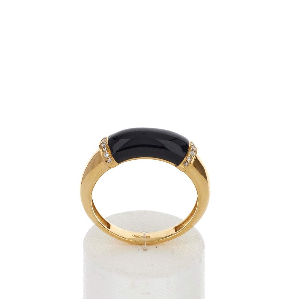 Bague or 375 jaune résine noire et zirconias - vue 1