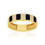 Bague or 375 jaune résine noire et zirconias - vue 1