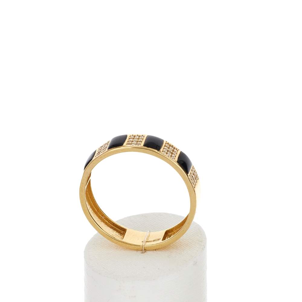 Bague or 375 jaune résine noire et zirconias - vue 2