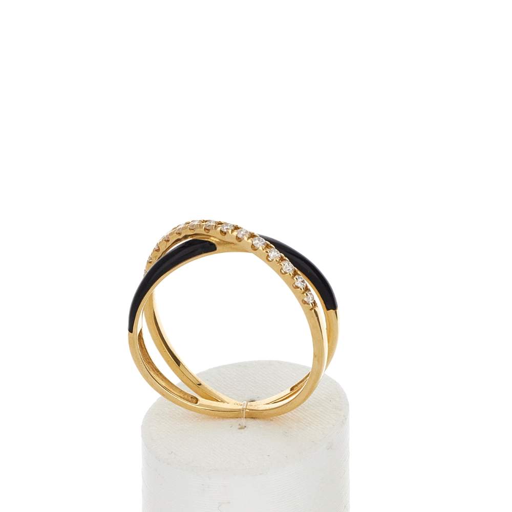 Bague or 375 jaune résine noire et zirconias - vue 2