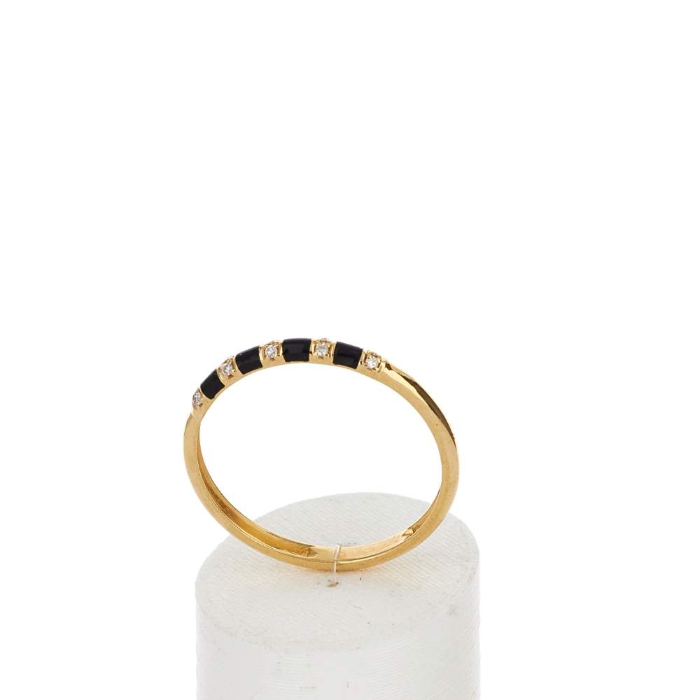 Bague or 375 jaune résine noire et zirconias. - vue 2