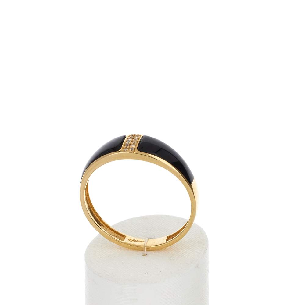 Bague or 375 jaune résine noire et zirconias - vue 2