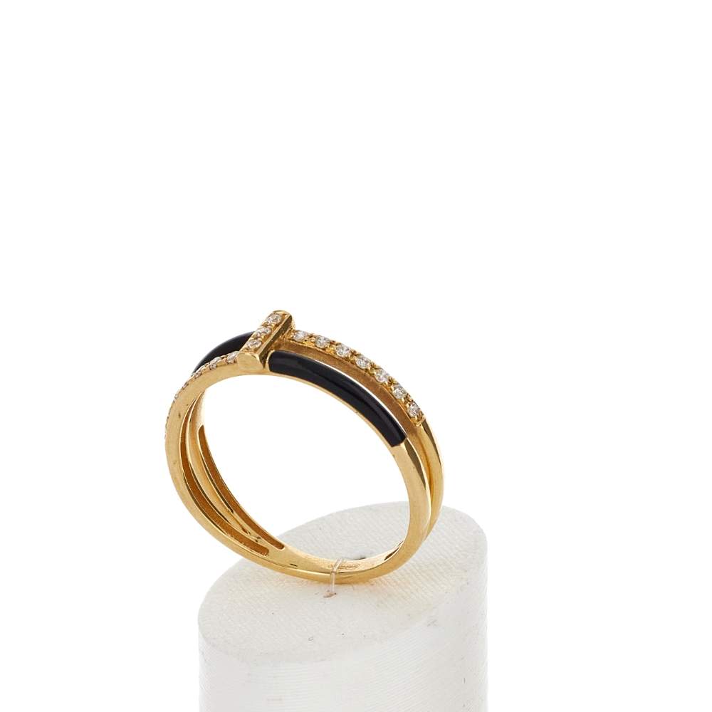 Bague or 375 jaune résine noire et zirconias - vue 3
