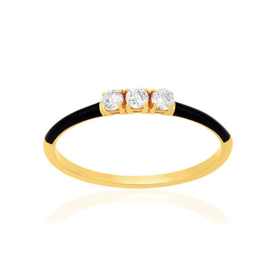 Bague or 375 jaune résine noire et 3 zirconias
