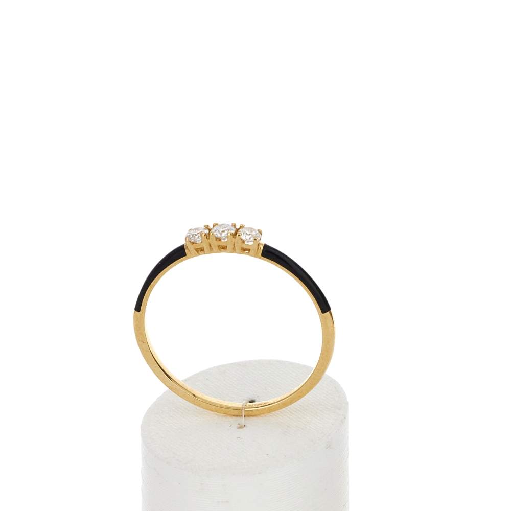 Bague or 375 jaune résine noire et 3 zirconias - vue 2
