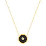 Collier or 375 jaune résine noire et 4 zirconias 43 cm - vue 1