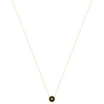Gouden halsketting 375 geel zwart hars en 4 zirkonia's 43 cm