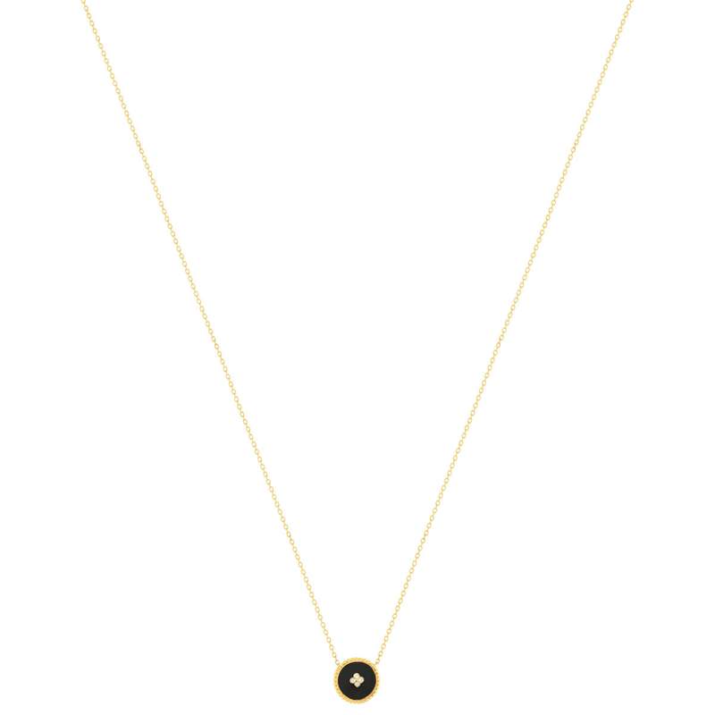 Collier or 375 jaune résine noire et 4 zirconias 43 cm - vue 2