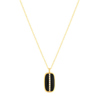 Collier or 375 jaune résine noire et zirconias 43cm