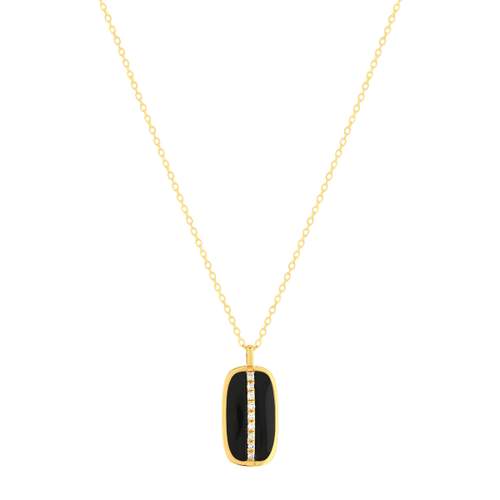 Collier or 375 jaune résine noire et zirconias 43cm