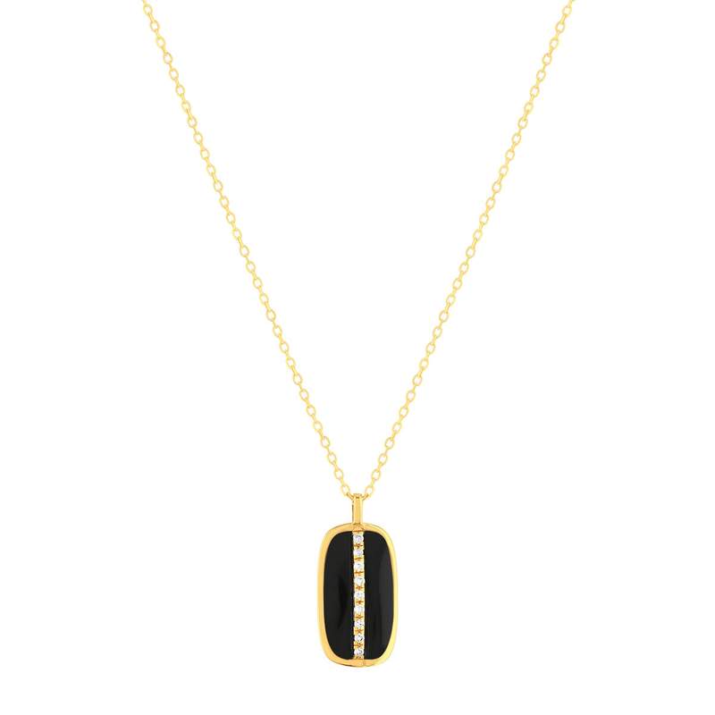 Collier or 375 jaune résine noire et zirconias 43cm - vue 1