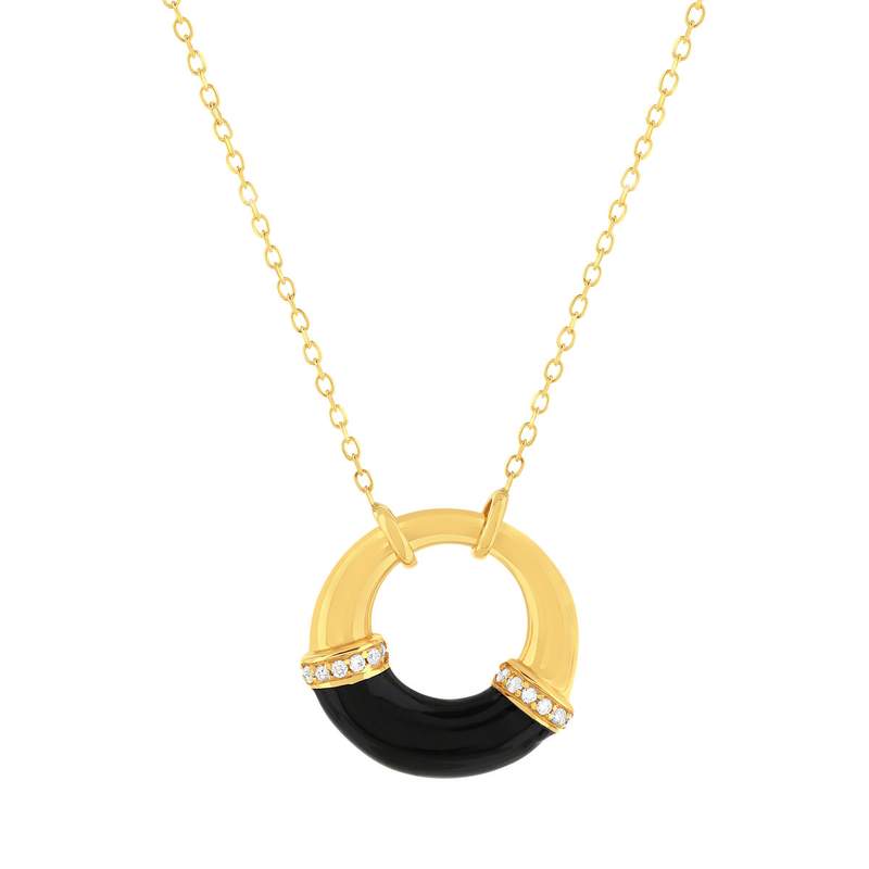 Collier or 375 jaune résine noire et zirconias 43 cm - vue 1