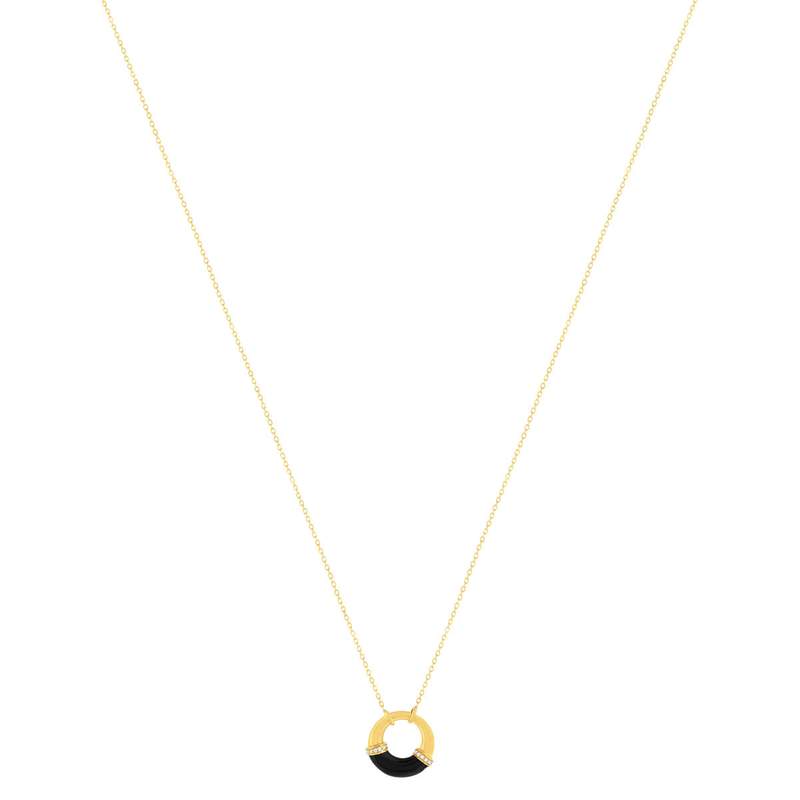 Collier or 375 jaune résine noire et zirconias 43 cm - vue 2