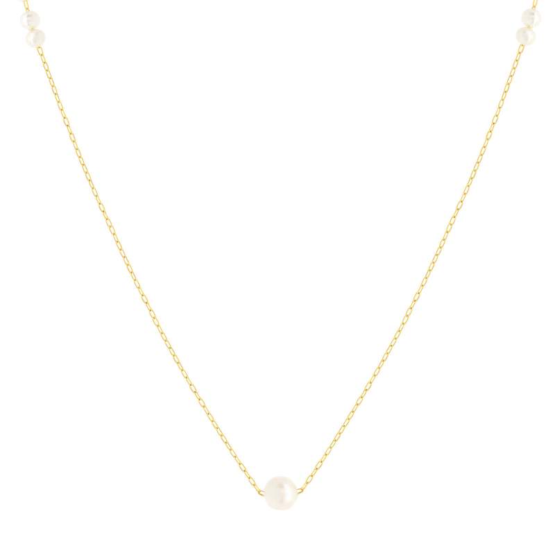 18K yellow gold necklace with 7 cultured pearls, 45 cm - view 1