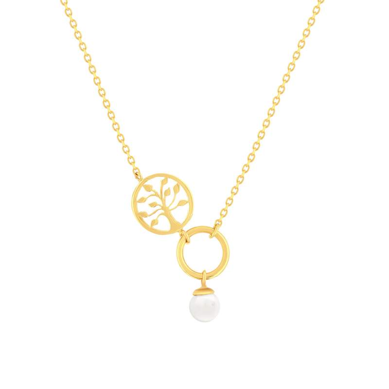 Collier or 375 jaune arbre de vie et perle de culture de Chine 43cm - vue 1