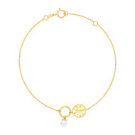 Bracelet or 375 jaune arbre de vie et perle de culture de Chine 18 cm