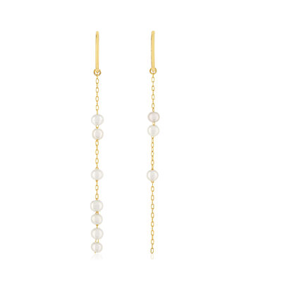 Boucles d'oreilles or 375 jaune pendantes 10 perles de culture - vue 1