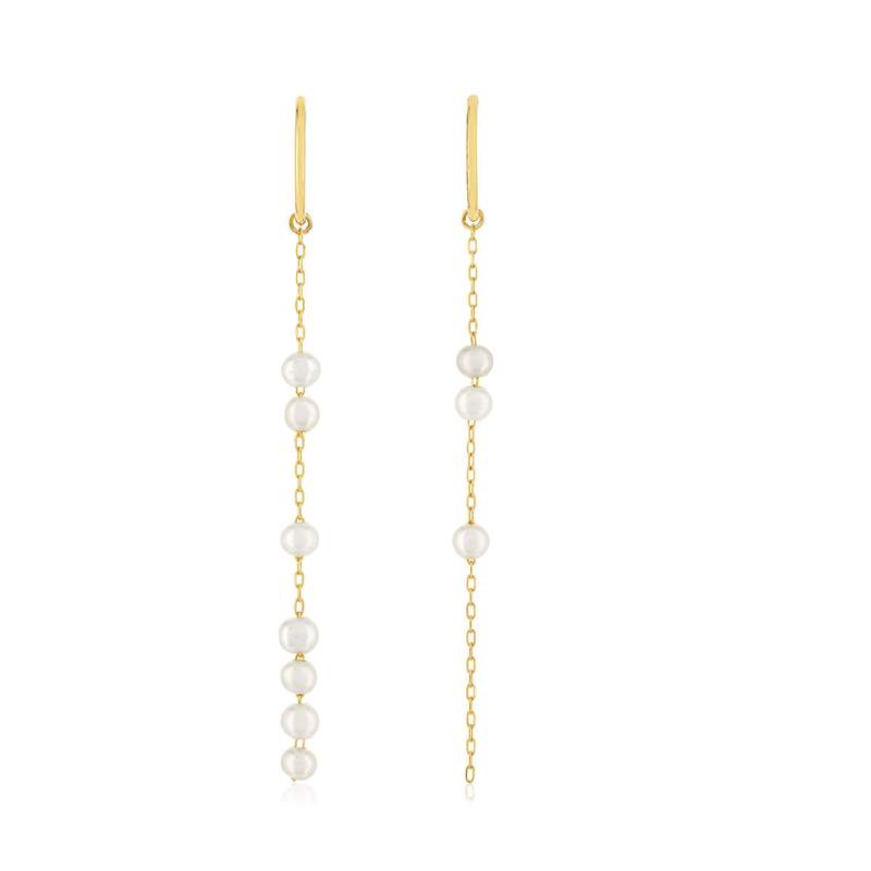 Boucles d'oreilles or 375 jaune pendantes 10 perles de culture - vue 1