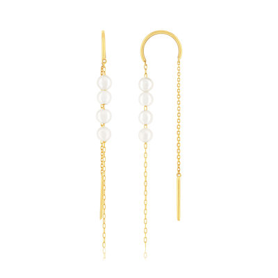 Boucles d'oreilles or 375 jaune pendantes 8 perles de culture - vue 1