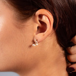 Boucles d'oreilles or 375 jaune sous lobes 6 perles de culture et 2 zirconias. - vue porté 1