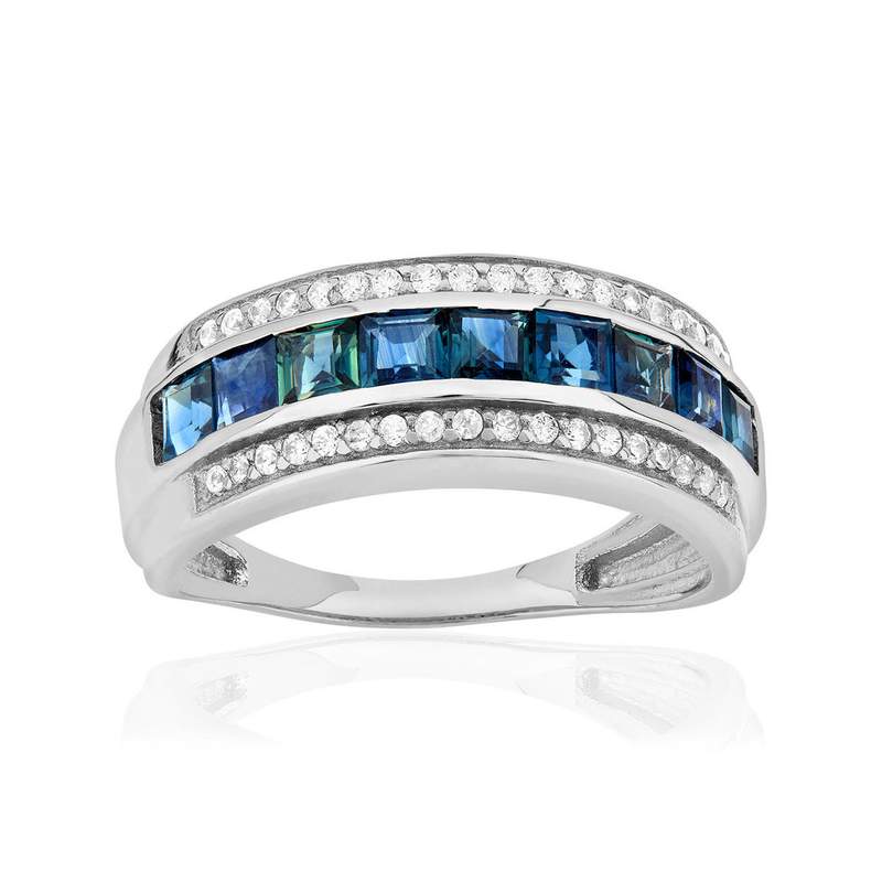 Bague or 375 blanc 9 saphirs et zirconias. - vue 1