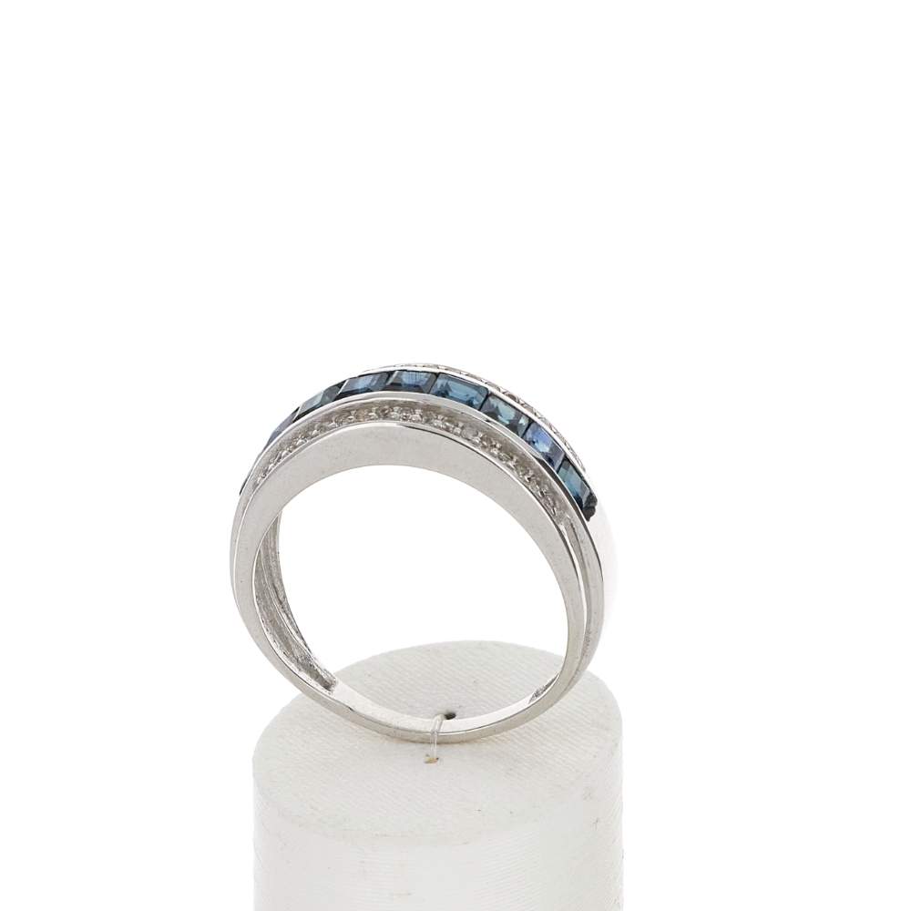 Bague or 375 blanc 9 saphirs et zirconias. - vue 2