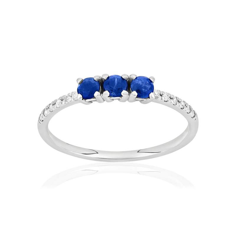 Bague or 375 blanc 3 saphirs et diamants - vue 1