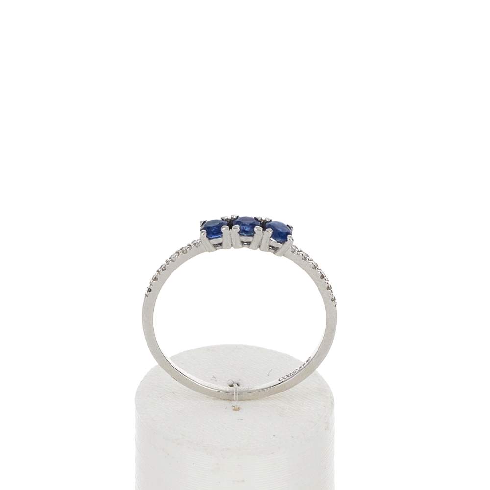 Bague or 375 blanc 3 saphirs et diamants - vue 1
