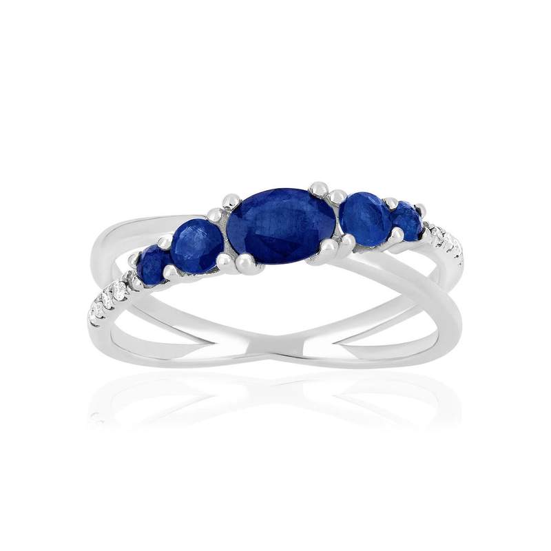 Bague or 375 blanc 5 saphirs et diamants - vue 1