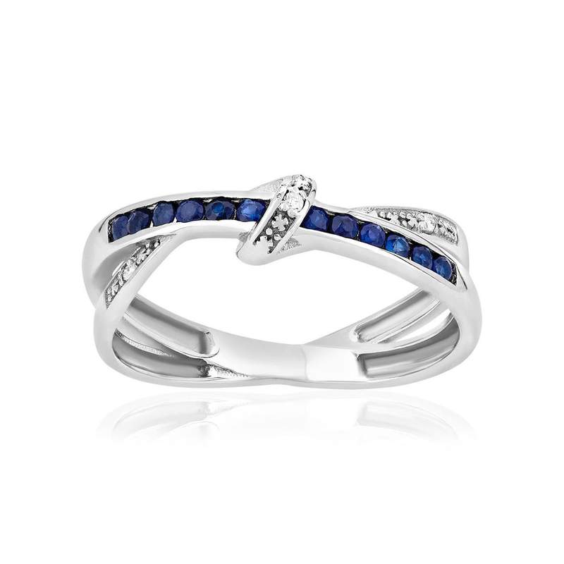 Bague or 375 blanc saphirs et diamants - vue 1