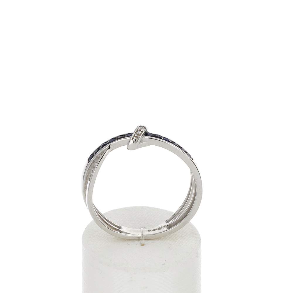 Bague or 375 blanc saphirs et diamants - vue 1