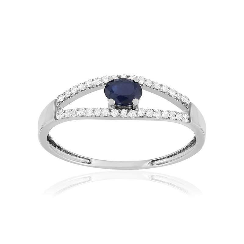 Bague or 375 blanc saphir et diamants - vue 1
