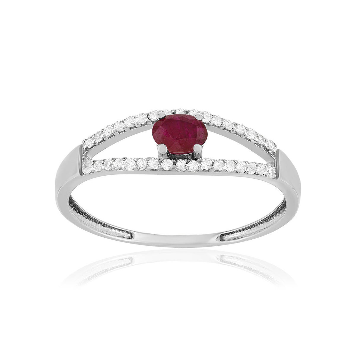 Bague or 375 blanc rubis et diamants