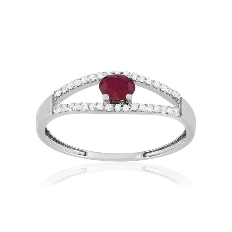 Bague or 375 blanc rubis et diamants - vue 1