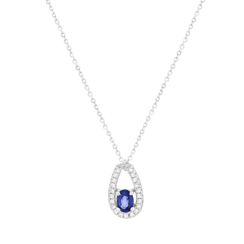 Collier or 375 blanc saphir et diamants 45 cm - vue 1