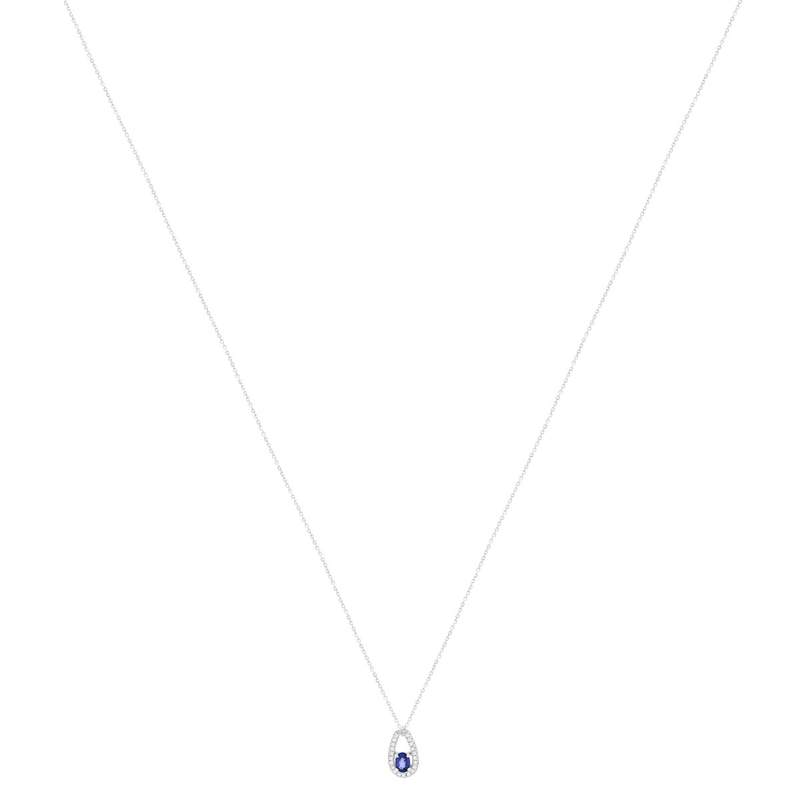 Collier or 375 blanc saphir et diamants 45 cm - vue 2