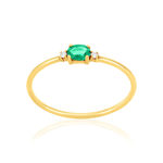 Bague or 375 jaune émeraude et diamants - vue 1