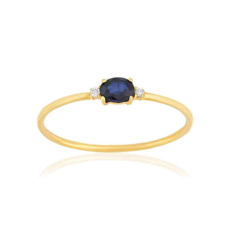 375 yellow gold ring with sapphire and diamonds - view 1