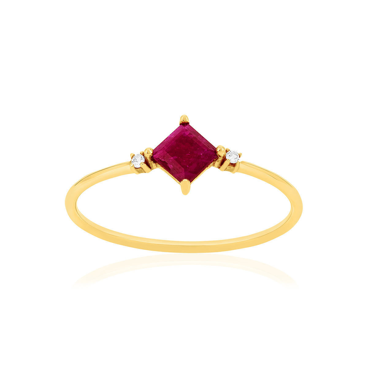 Bague or 375 jaune rubis et diamants