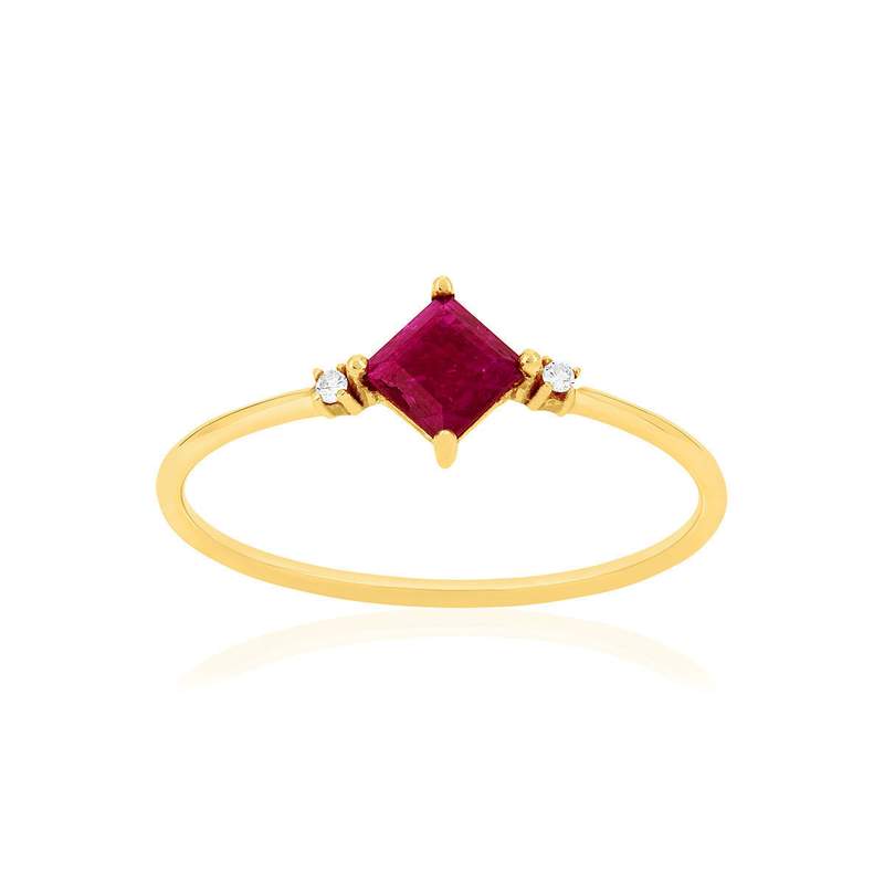 Ring van 375 geelgoud met robijnen en diamanten - afbeelding 1