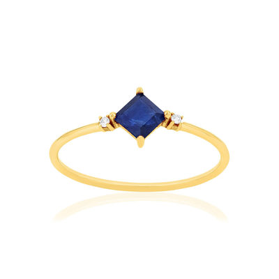 Bague or 375 jaune saphir et diamants - vue 1