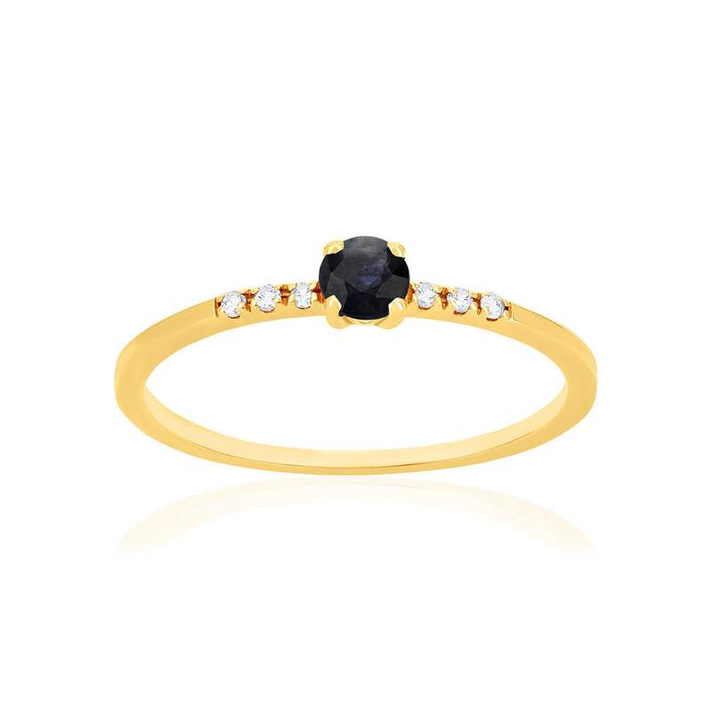 Bague or 375 jaune saphir et diamants - vue 1
