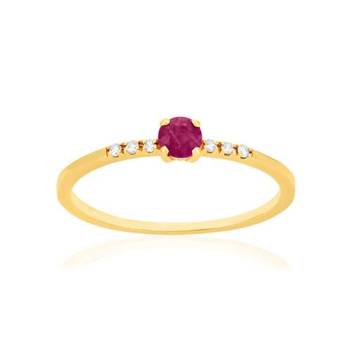 Gouden ring 375 gele robijn en diamanten