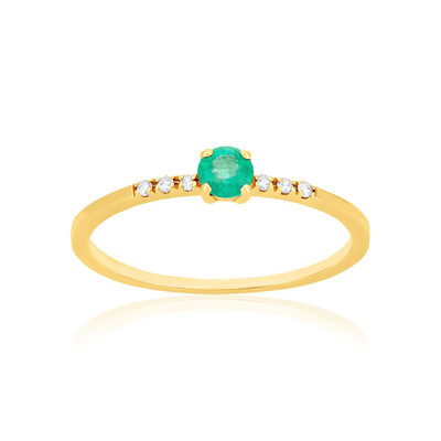Bague or 375 jaune émeraude et diamants - vue 1