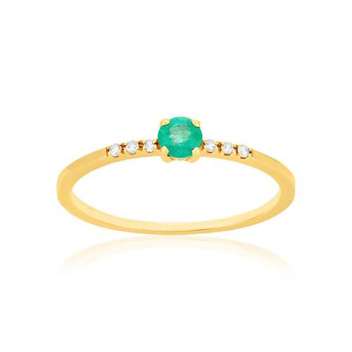 Bague or 375 jaune émeraude et diamants